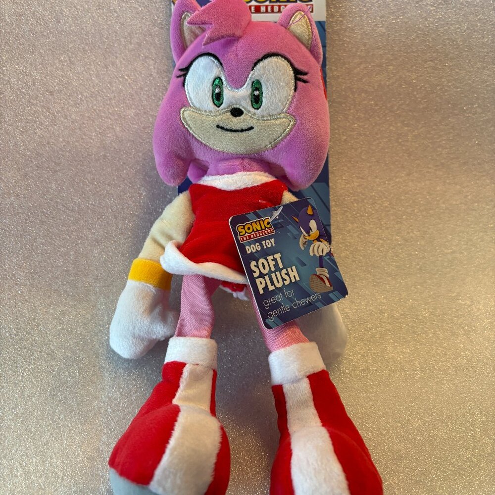 Sonic the Hedgehog AMY ROSE 9" Dog Toy Squeaks & Crinkle Pink Gentle Chewers NEW